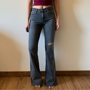 AG Adriano Goldschmied The Janis High Rise Flare Jean Gray Raw Hem‎ Size 25